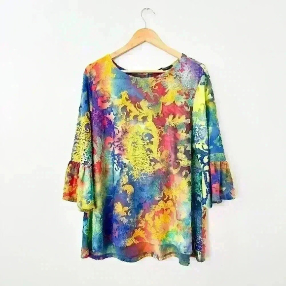 Caleoas Women's XL Tunic Top Paisley Boho Textured Artsy Lagenlook Phoebe Buffay - Picture 1 of 8
